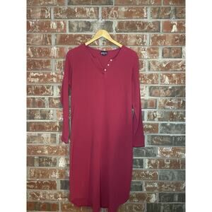 Vintage Lands End Women's Henley Sleep Shirt Medium Waffle Knit 100% Cotton Cozy